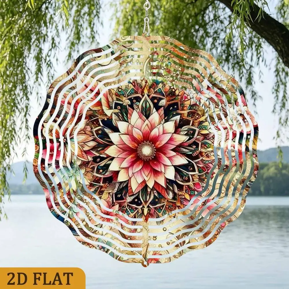 3D Dynamischer Lotus Mandala Windspinner - 12 Zoll Farbenfrohe Metallkunst für Garten, Terrasse, Rasen, Außendekoration, Geschenk