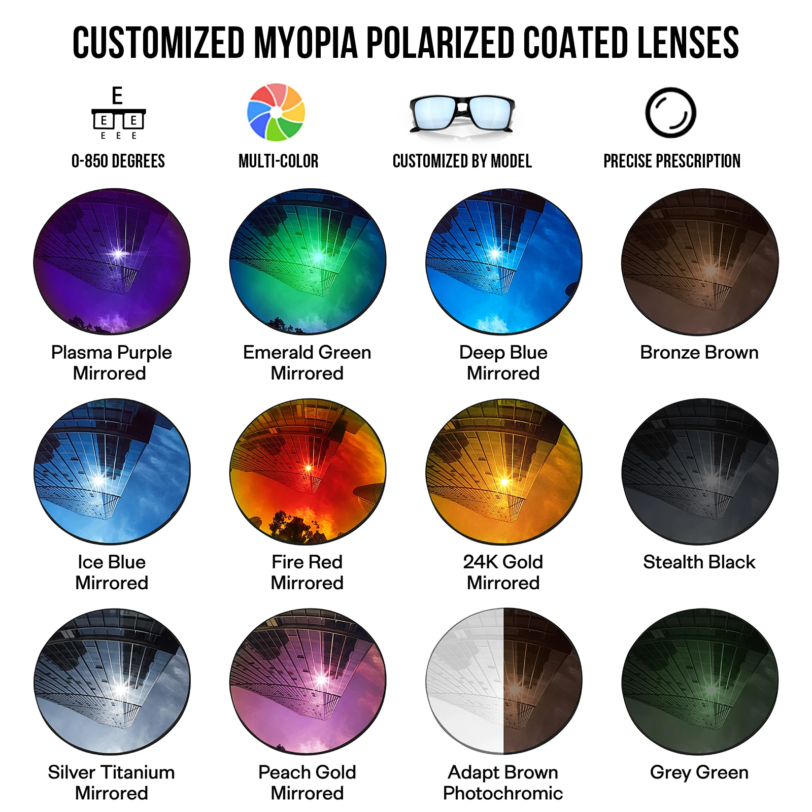 HDTAC Prescription Replacement Lenses Customized Myopia Lenses For-Oakley Holbrook OO9102 Sunglasses Multicolor