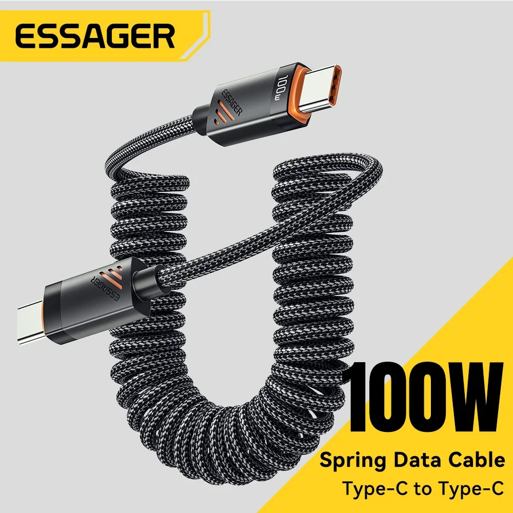 Kabel Essager Car Spring Type C do iPhone 16 15 Xiaomi Samsung 100W PD Szybkie ładowanie do Macbooka iPad Kabel typu C do typu C