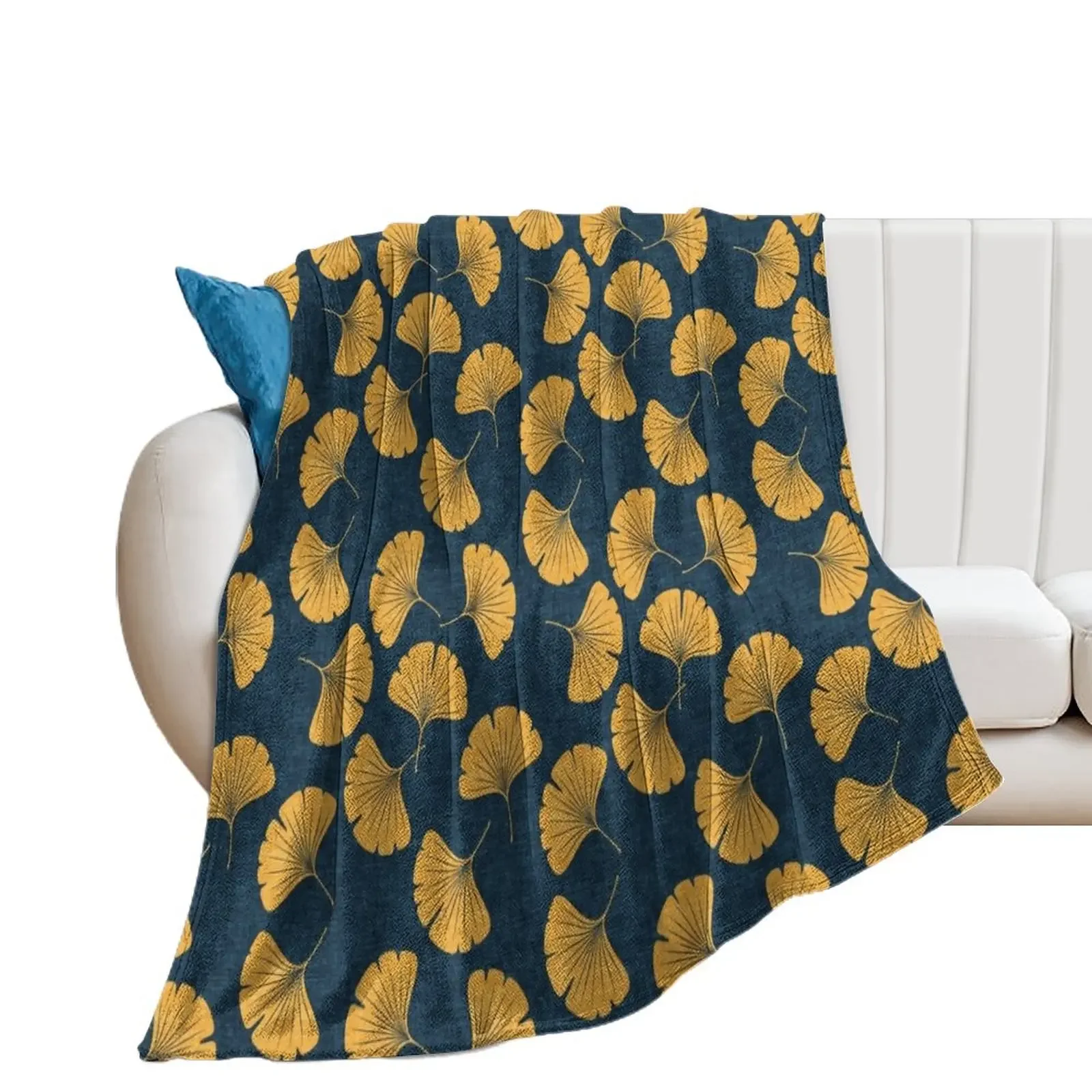 Ginkgo biloba - gingko leaves - blue Throw Blanket valentine gift ideas Sofas Blankets