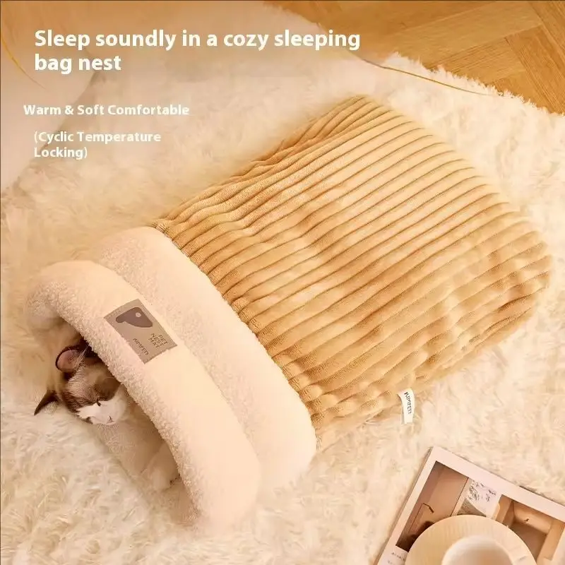 Verdickter Katzenschlafsack, flauschiges Gefühl, Winter-Haustiertasche, halbgeschlossene Katzen, Hunde, wärmende Unterlage, Kätzchen, warmes, weiches Nest, Heimtierbedarf