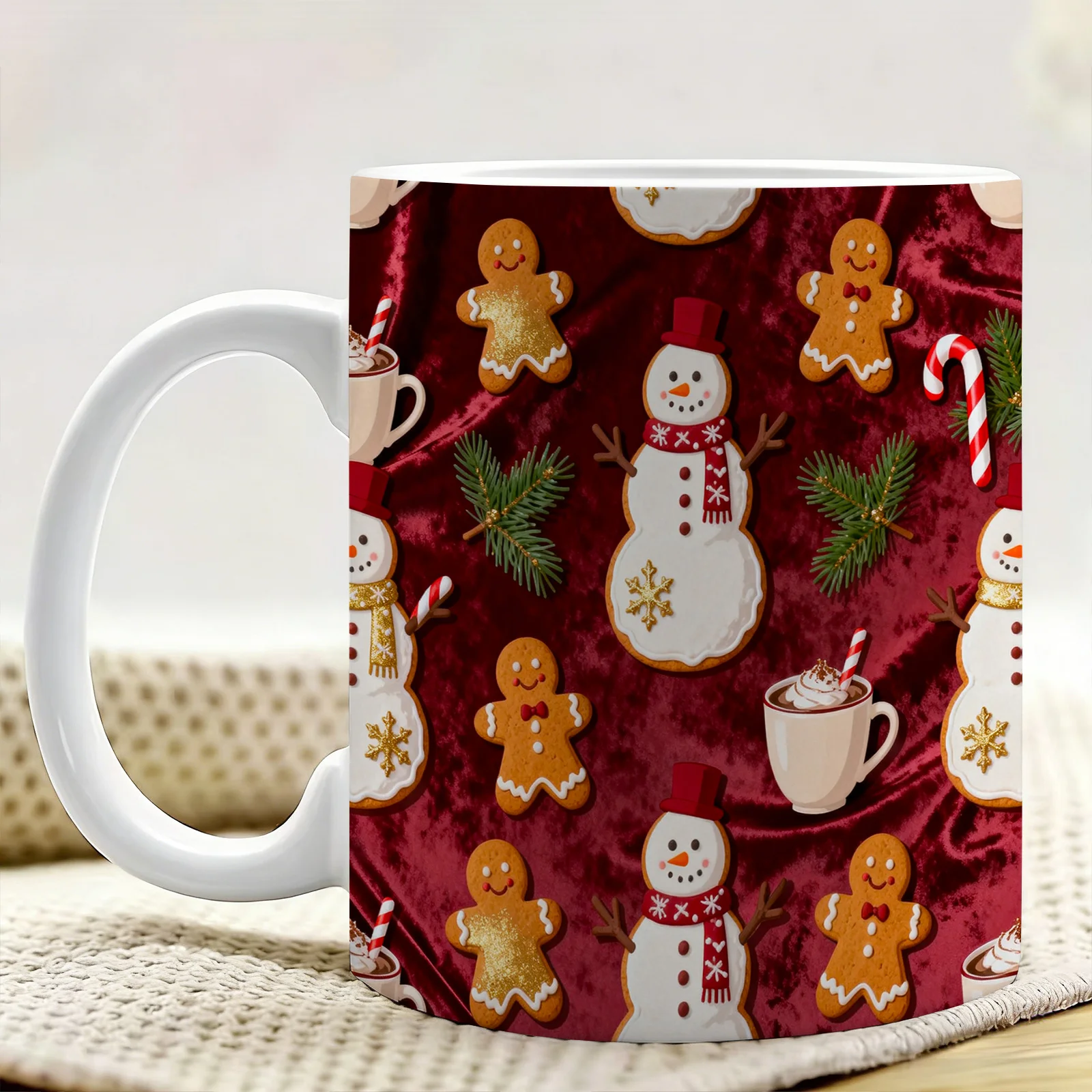 1pc Christmas-Themed Ceramic Coffee Mug with Double-Sided Pattern Design, Reusable, Easy to Hand-Wash, 11Oz Stylish Cup for Home Decor, Office Water Cup, Ideal Gift for Friends