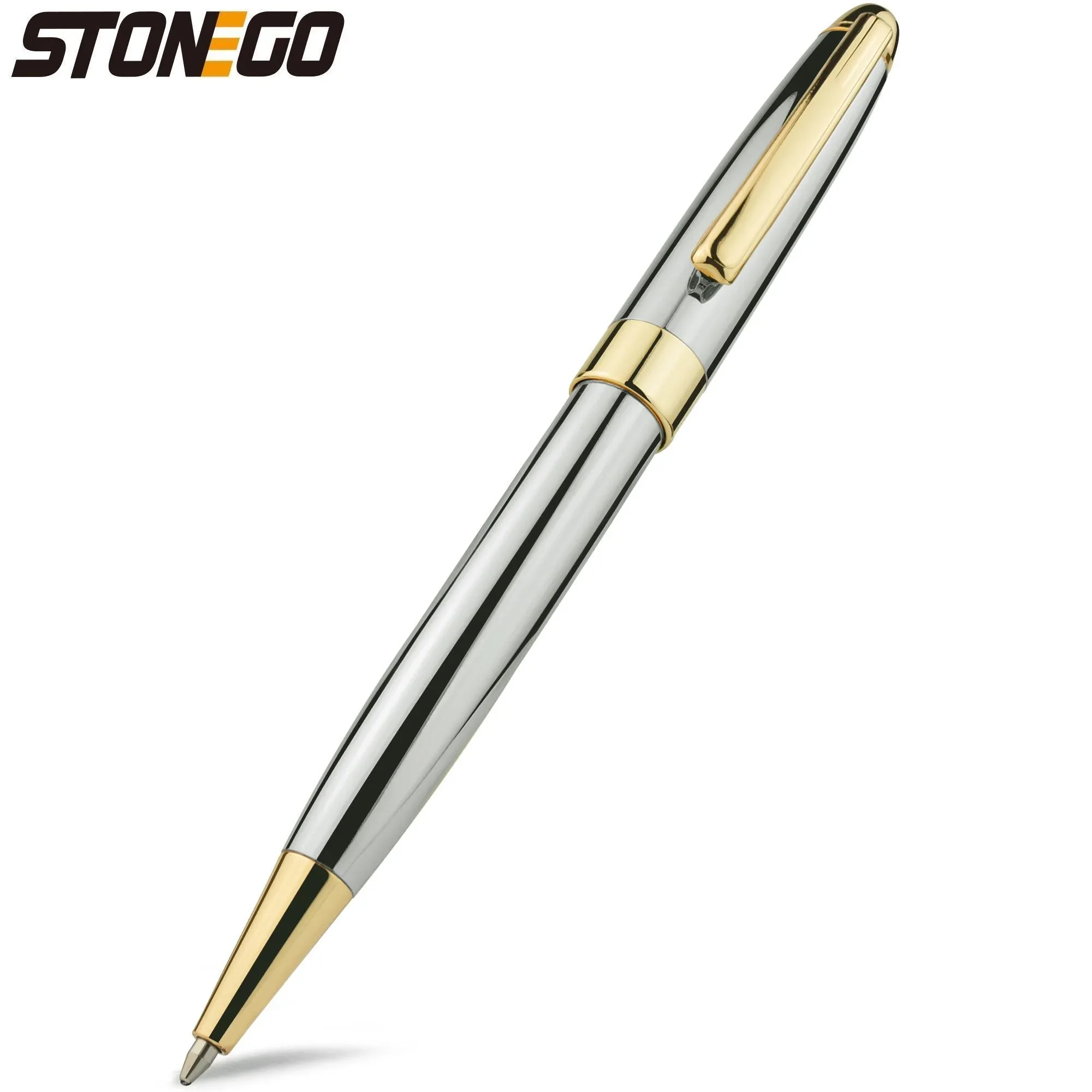 STONEGO Twist Ballpoint Pens Stainless Steel Retractable Ball Pen Smooth Gel Ink Medium Point 1.0mm Black Ink Replaceable Refill