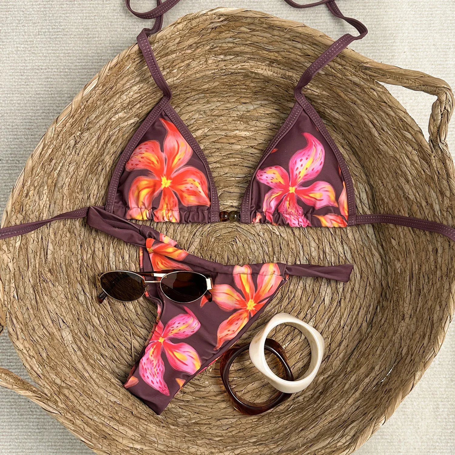 2026 New Flowers Print Bikini Sets Swimsuit For Women Sexy Brazilian Swimwear Female Two Pieces Bathing Suit Beachwear Swimming
