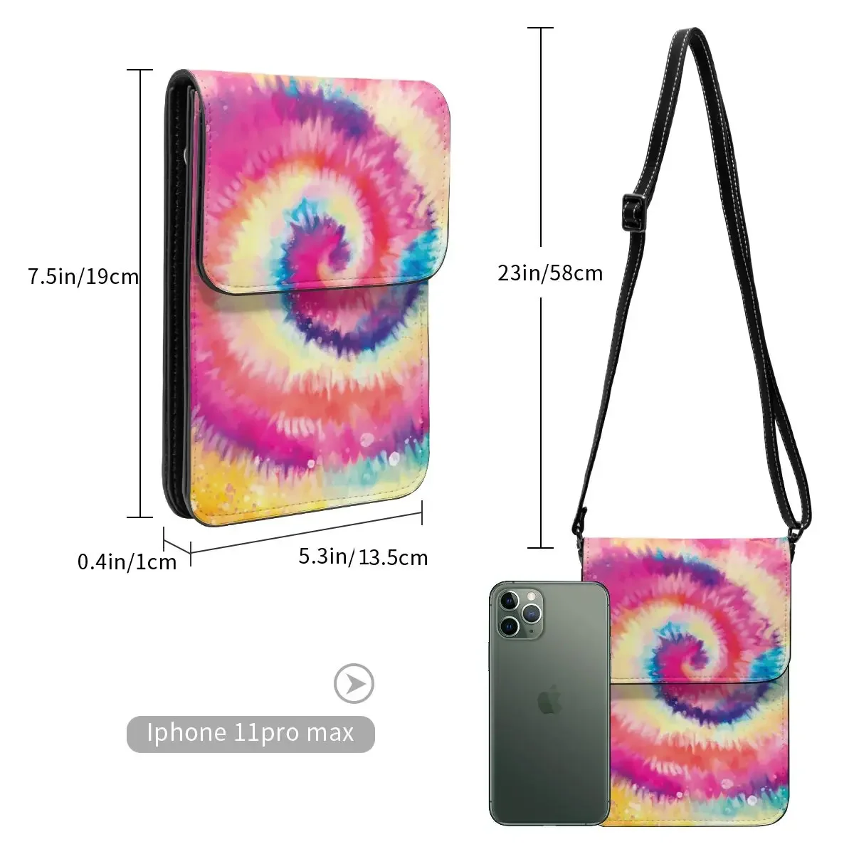 Kleurrijke Tie Dye Schoudertas Regenboog Werveling Stijlvolle Lederen Kantoor Mobiele Telefoon Tas Student Mode Tassen