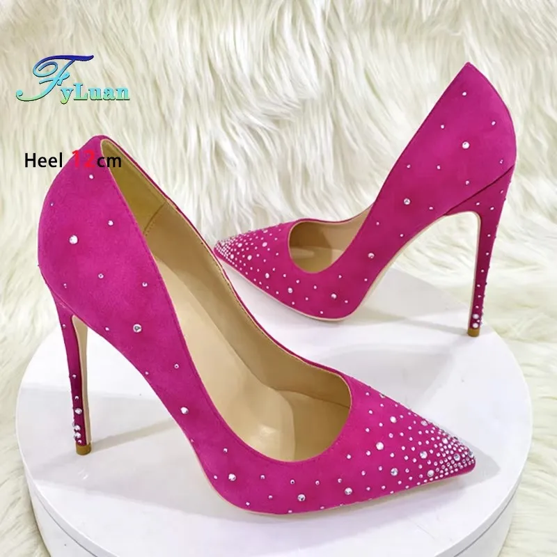 

Glitters High Heels Luxury Rhinestone Evening Party Women Shoes 8-12CM Thin Heeled Fashion Suede Pointed Toe Pumps Zapatos Mujer