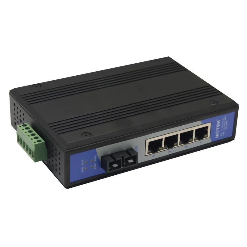 Yutai 1 Optical 4 Electrical Network Fiber Optic Switch 100Mbps Industrial Ethernet Switch UT-2574SM/MM