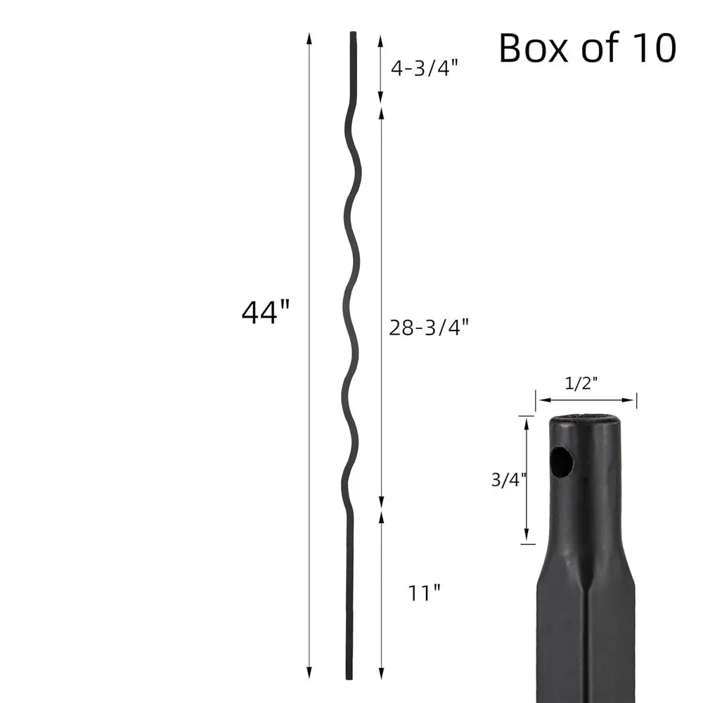 مجموعة من 10 درابزينات شريطية عادية مموجة مجوفة للطوابق ودرابزين الدرج الحلزوني - مغزل معدني أسود من الساتان مقاس 1/2 بوصة
