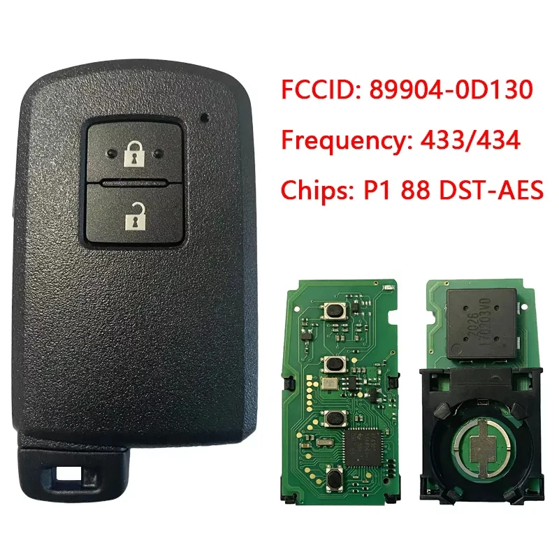 CN007158 Aftermarket 2 Button Key For Toyota Yaris Auris Smart Remote BA7EQ P1 88 DST-AES Chip 433MHz 89904-0D130 Keyless Go