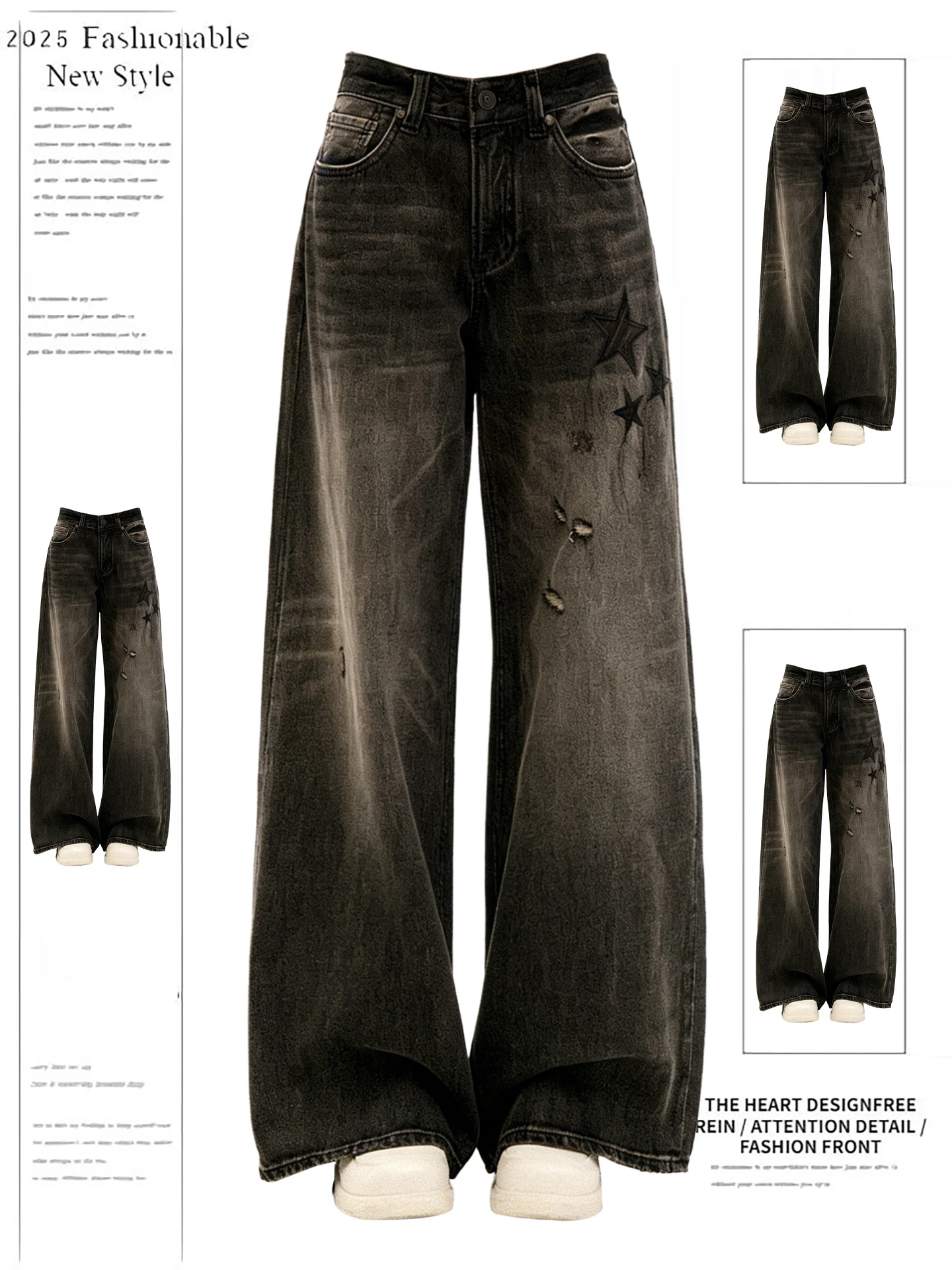 Women's Black Gothic Baggy Emo Y2k Jeans Oversize Grunge Ripped Jean Pants Vintage Harajuku Denim Trousers Alternative Clothes