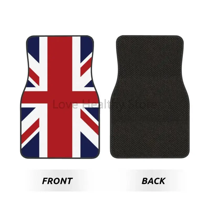 Custom Union Jack Flag of The UK Car Floor Mats Set of 4 Pieces Front and Rear Carpet Foot Mats with Rubber Backing Universal