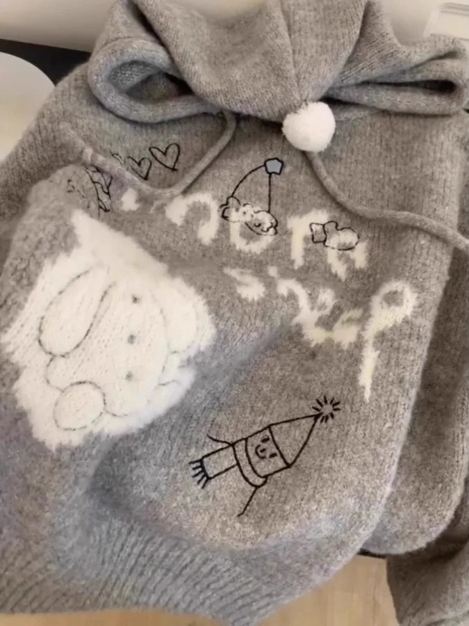 ay Cartoon Felpa con cappuccio da donna oversize maglione lavorato a maglia autunno inverno nuova versione coreana Sle Lazy Sle Match interno