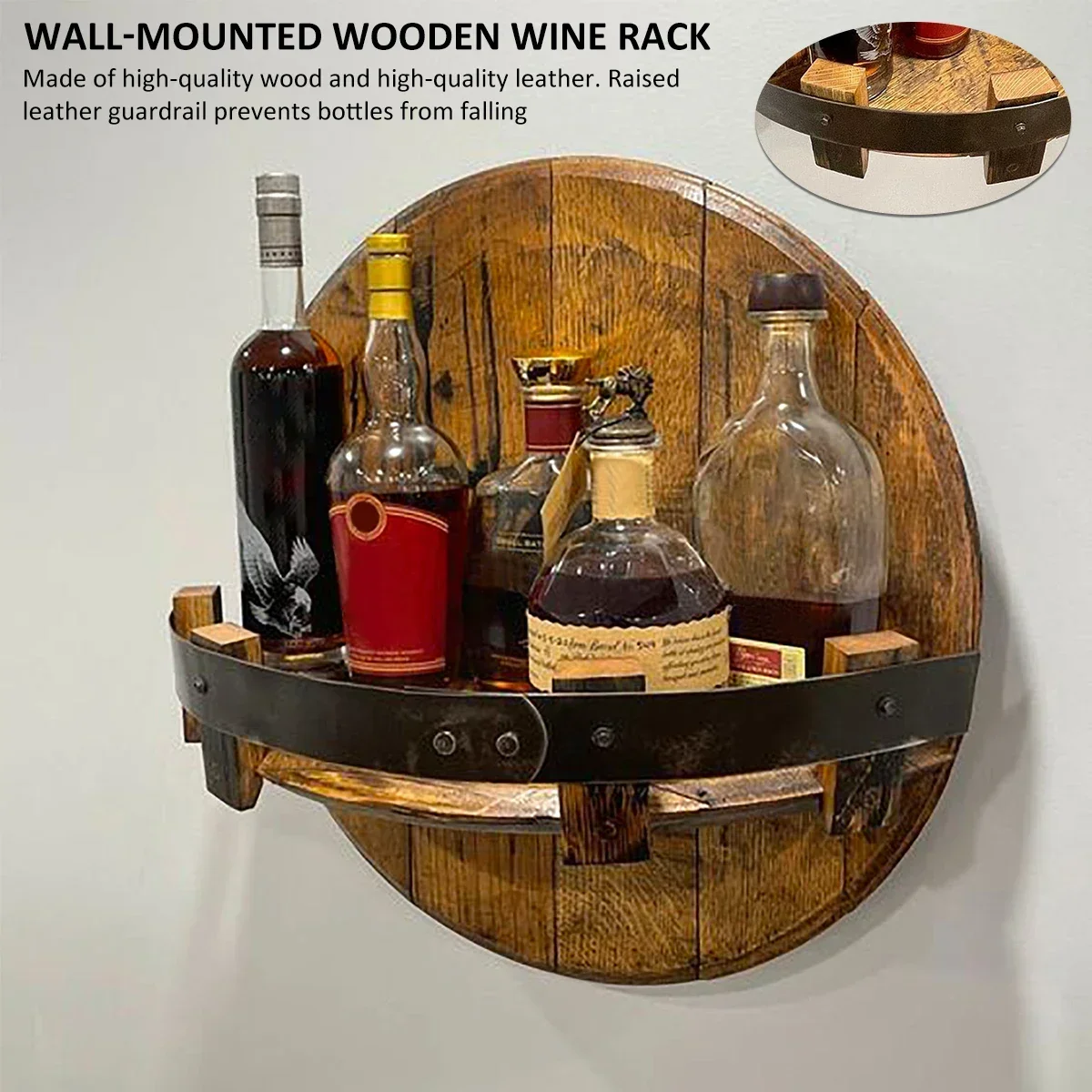 Wooden Wall Mount Wine Bottle Holder Whiskey Bottle Rack Vintage Bourbon Floating Wall Shelves Wooden Stand Wall Mounted Shelf