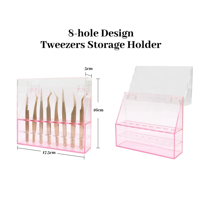 XIUSUZAKI Acrylic Tweezers Display Storage Holder 8pcs Lash Tweezer Stand Positions Eyelash Extension Tools Eyelash Storage Box