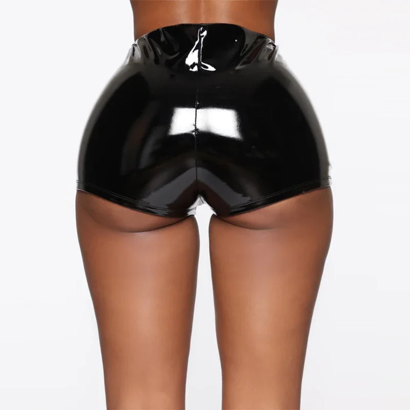 Women\'s Faux Leather Shorts Sexy Front Zipper Shorts PVC Slim Fit Biker Shorts Plus Size High Waist Streetwear New