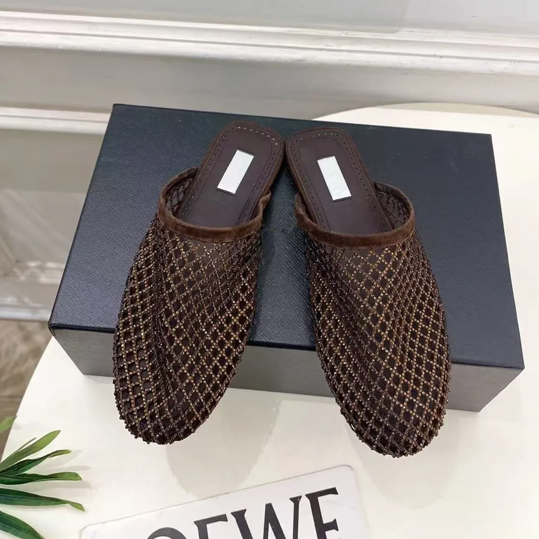 2026 Spring/Summer New Knitted Baotou Half Slippers for Women, Fashionable, Versatile, Lightweight, One Step Lazy Casual Fishing