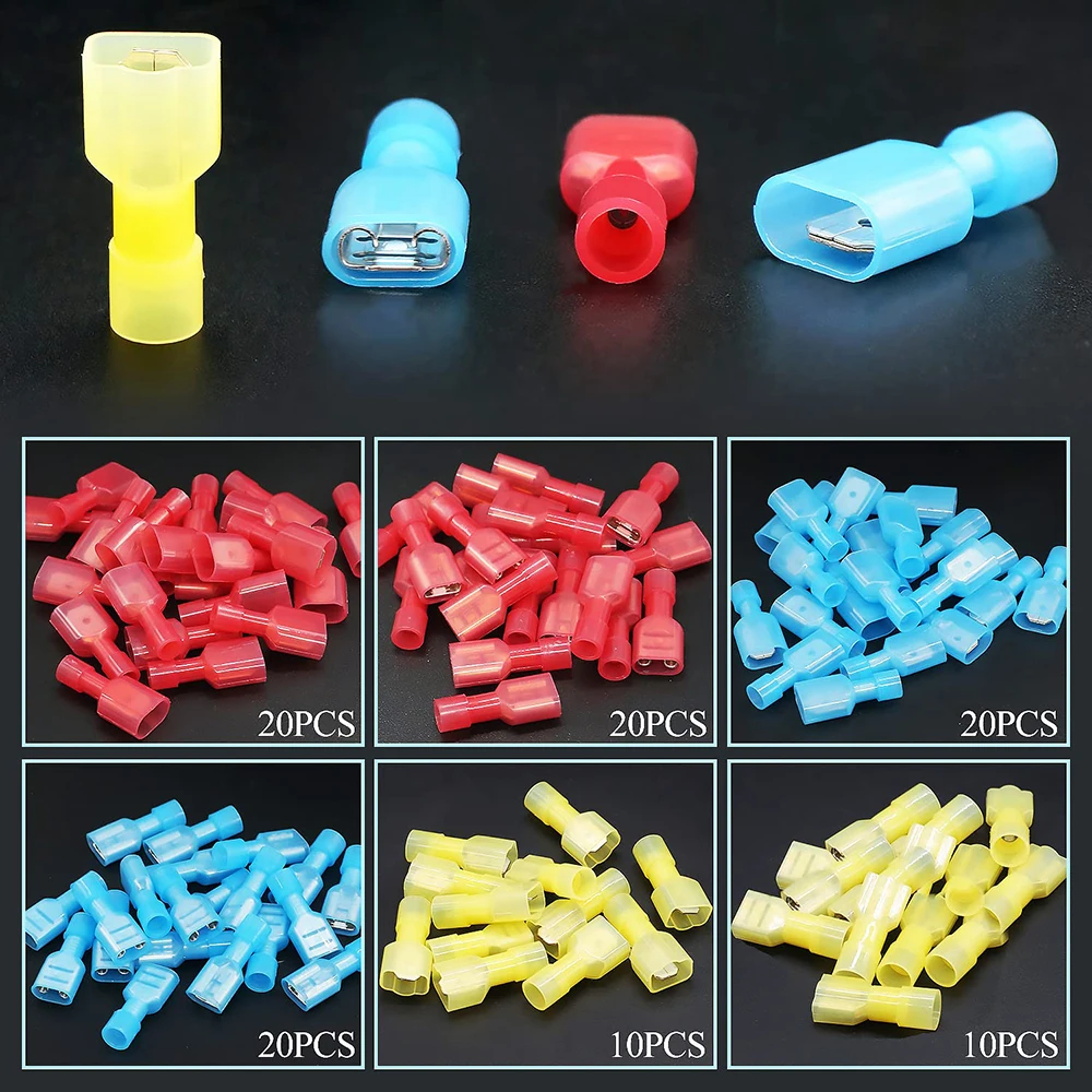 100PCS Nylon Spaten Anschlüsse Kit22-10 Gauge Quick Disconnect Vollständig Isolierte Männliche und Weibliche Draht Spaten Terminal Sortiment Kit – Detail 4