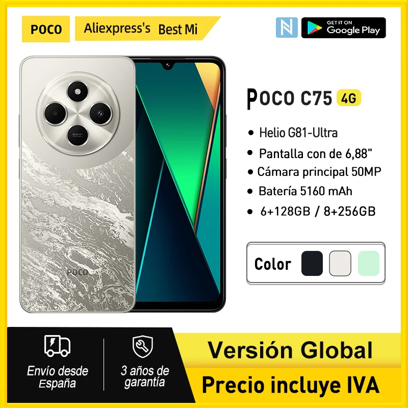 Xiaomi POCO C75 European Version 128GB/256GB Helio G81-Ultra Triple Camera 6.88 inch, 120Hz, 5160mAh Battery NFC