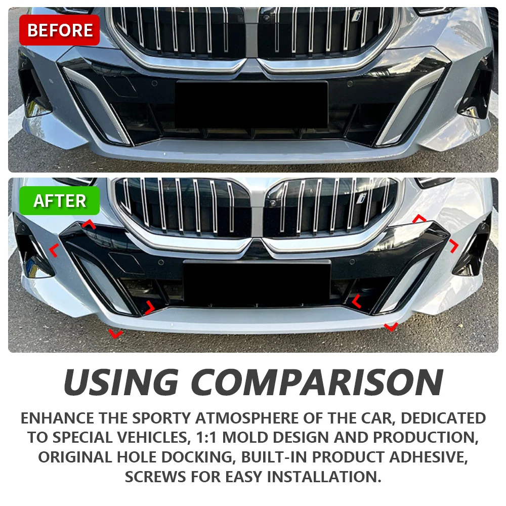 المصد الأمامي شفرة الرياح لسيارات BMW 5 Series i5 G60 G61 M Sport 2024 + مصد رياضي أسود لامع غطاء الكسوة الجانبي تحديث السيارة #4