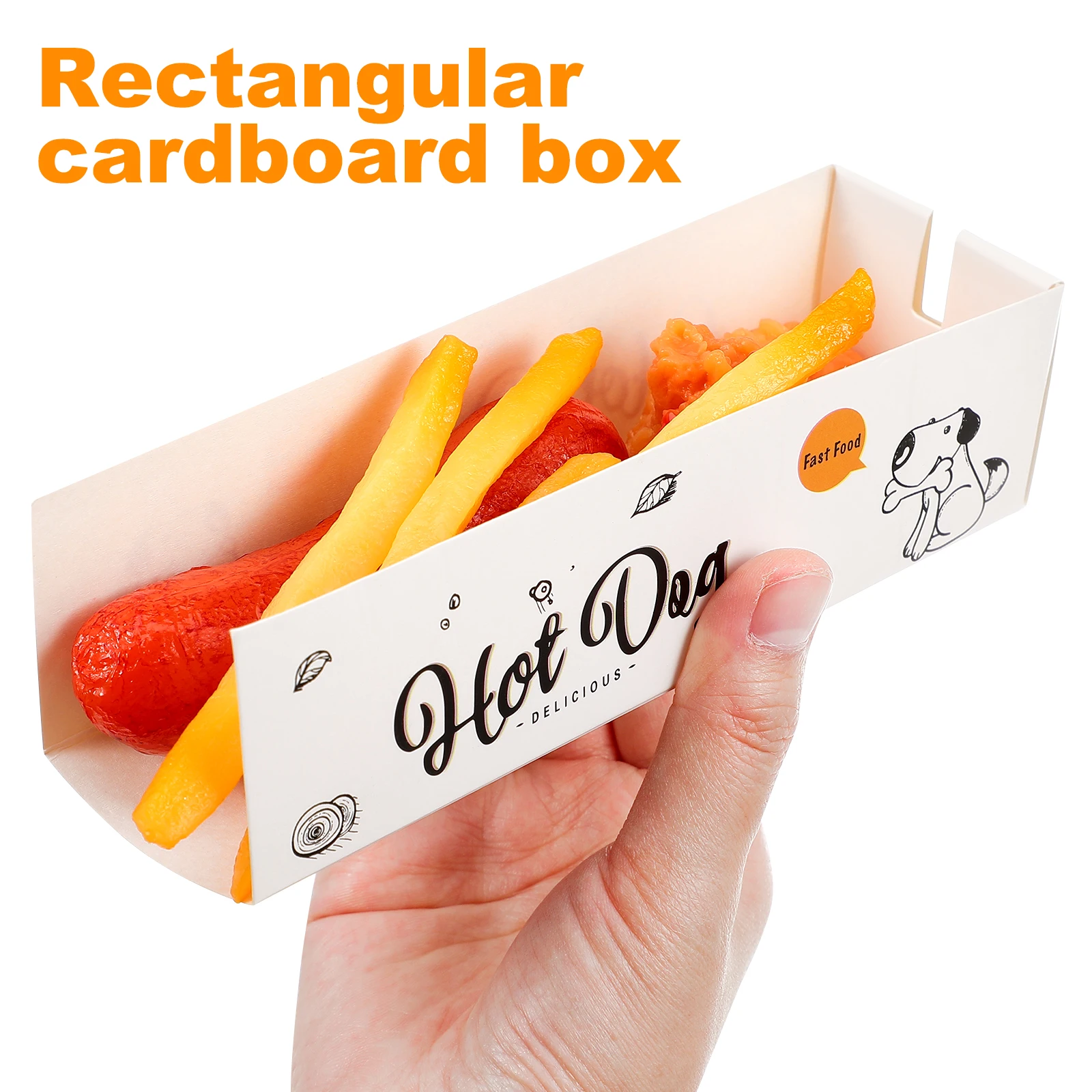 

100pcs Disposable Food Containers Disposable Food Trays With Hot Dog Paper Boxes Containers Cardboard Trays Ship Wrappers White
