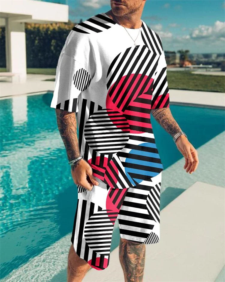 

2025-26 Модный трендовый костюм с 3D-печатью, мужской костюм для путешествий на открытом воздухе, дышащий быстросохнущий костюм с шортами и короткими рукавами