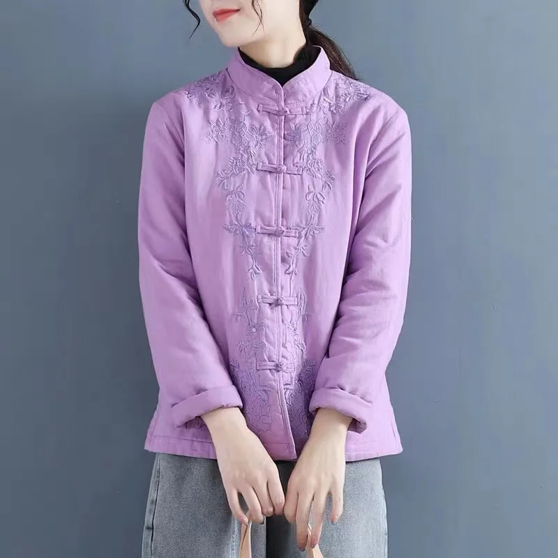 

Теплое хлопковое льняное пальто с вышивкой, женское зимнее новое китайское хлопковое пальто на пуговицах, длинное свековое легкое хлопковое пальто...