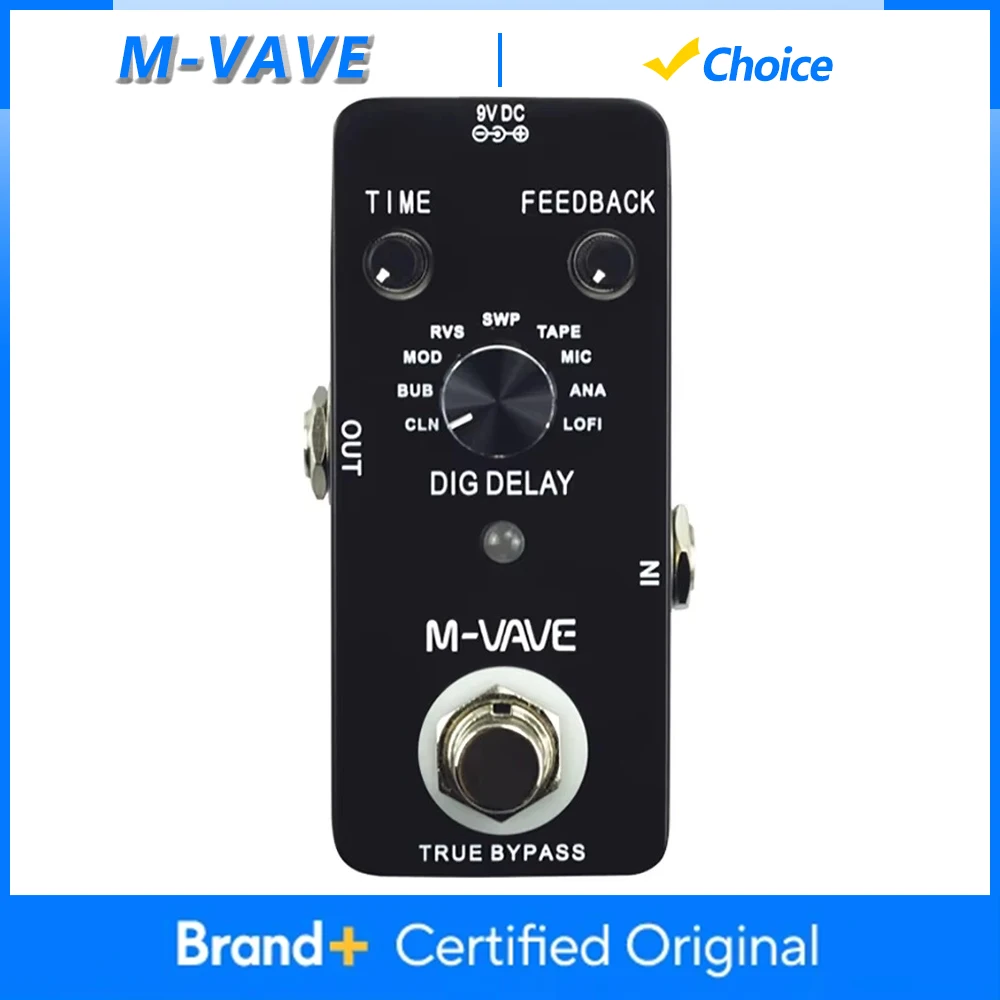

Педаль эффектов для гитары M-VAVE DIG DELAY 9, педаль True Bypass с задержкой, цельнометаллический корпус, детали и аксессуары для электрогитары