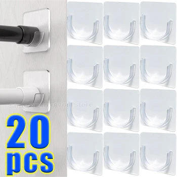 Pegatina de soporte de poste telescópico, soporte de varilla ajustable sin clavos para el hogar, sin perforaciones, soporte de fijación de gancho de pared de barra transversal