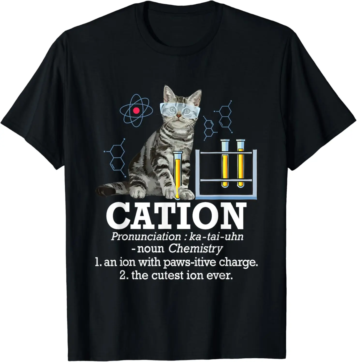 Cation - Funny Chemistry Humor Science Teacher Cat Pun T-Shirt Graphic T Shirts Vintage Casual Fashion Streetwear O-neck Tops