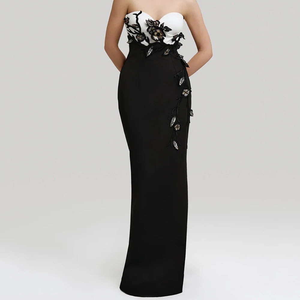 فساتين سهرة حورية البحر مخصصة بطول الأرض بدون حمالات بدون أكمام فستان حفلات موضة الزهور مطرزة بدون ظهر #1