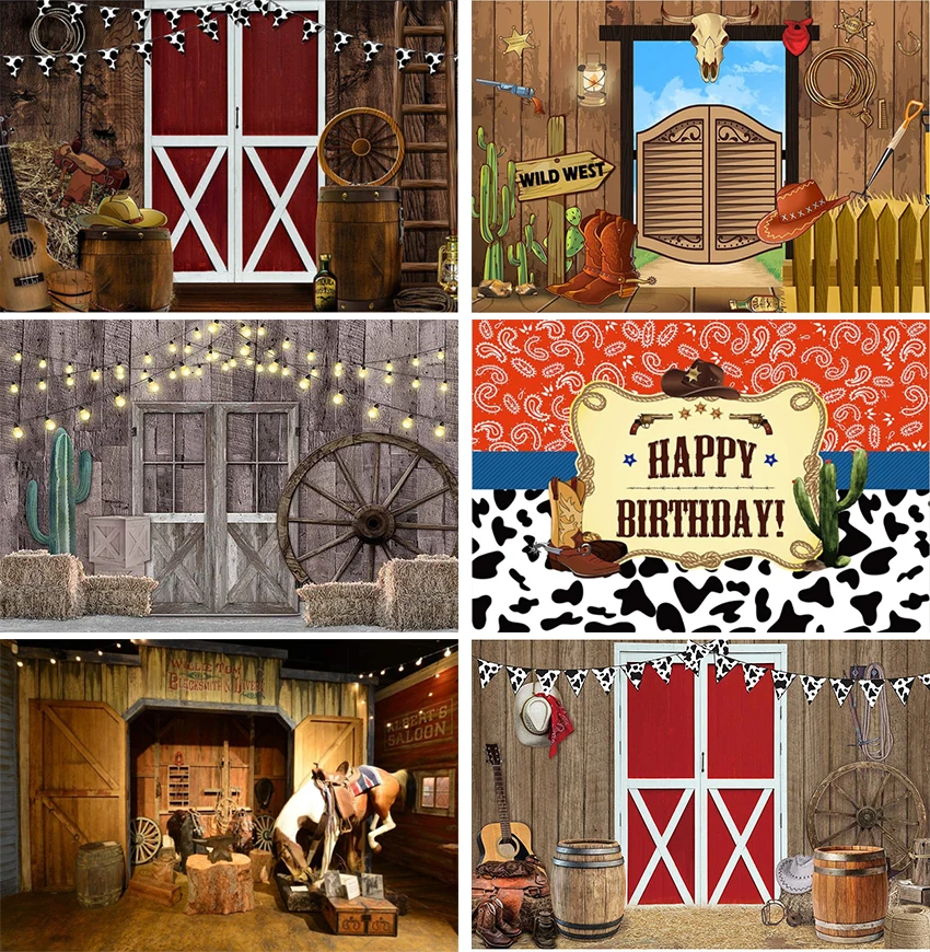 

Western Cowboy Birthday Decor Backdrop for Photoshoot Supplies Farmhouse Barn Door Photo Background Kids Party Photography Prop