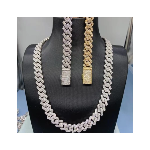 Silver Stamped 18k White Plated Tapered Baguette Prong Set Miami Cuban Link Chain Complete with Vvs1 Dcolour Moissanite Diamonds