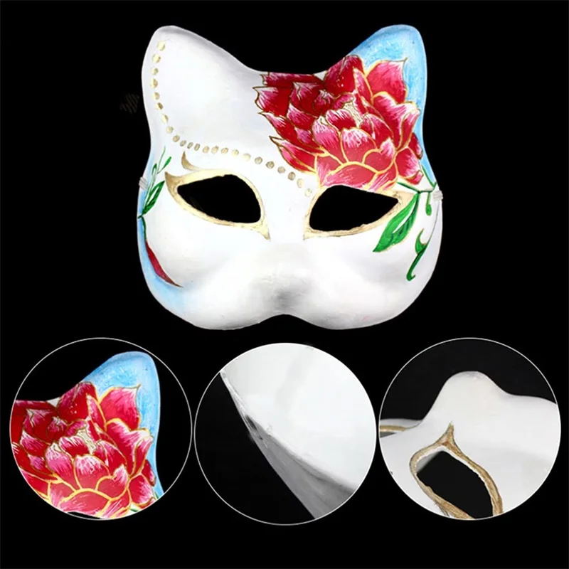 5pcs Cat Mask Masquerade DIY Paintable Blank Masks Festival Performance Cosplay Prop White Cat Masks Party Favors Wall Decor