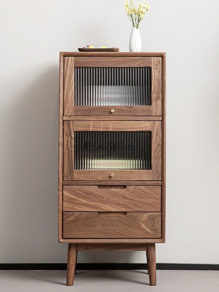 

*parts and accessories*Nordic solid wood high cabinet integrated against the wall black walnut extremely narrow locker