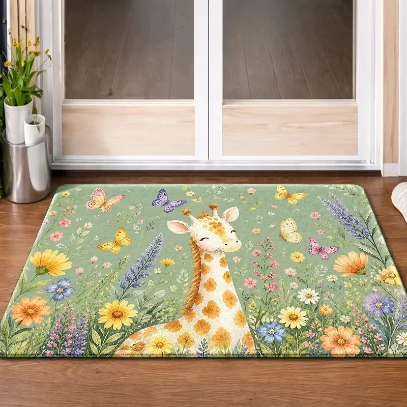 Cute Cartoon Pink Pig Heart Door Mat Non Slip Indoor Entrance Rug Lovely Piggy Sketch Pattern Doormat for Bedroom Decor