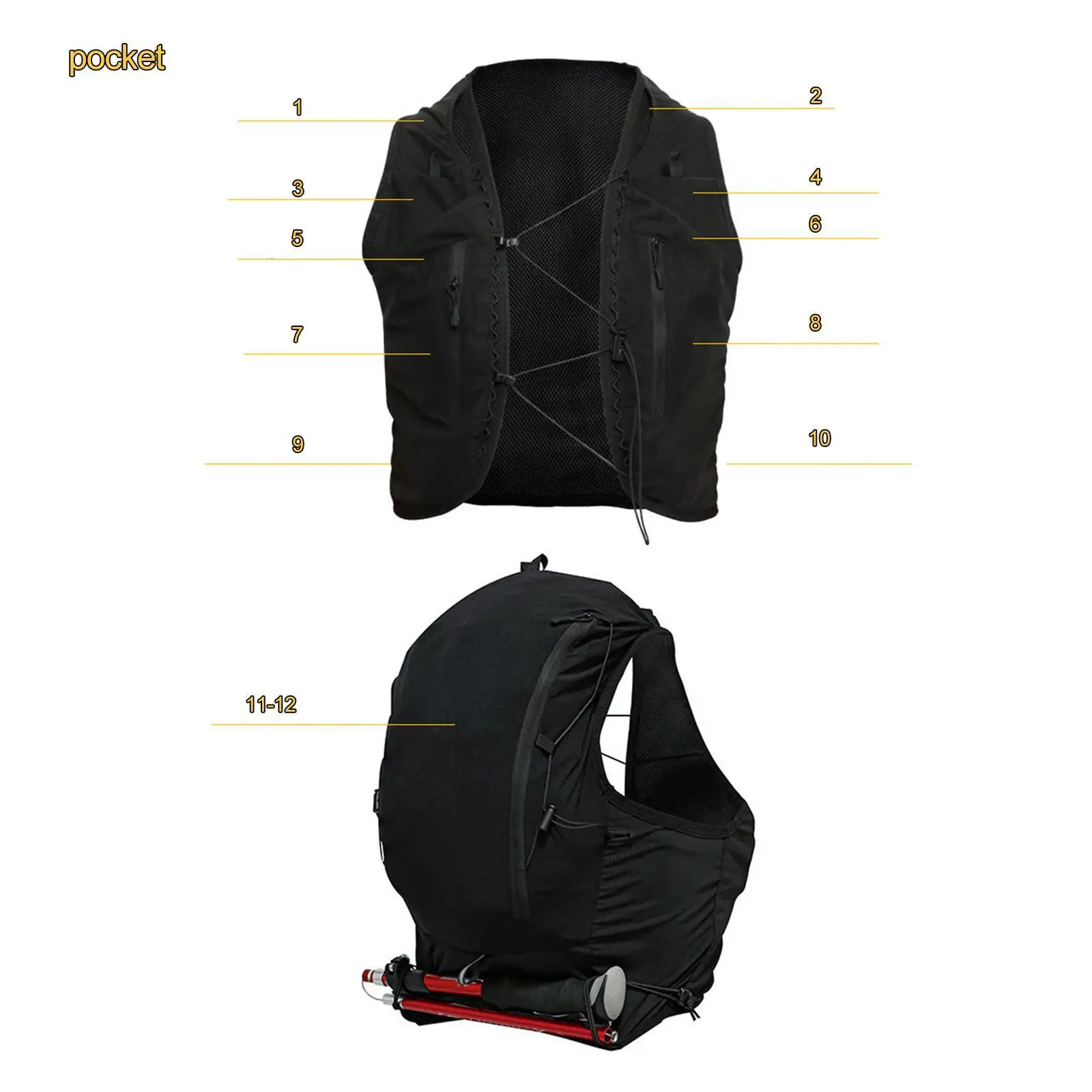 Hydration Backpack Vest Lightweight Foldable Runner Rucksack with Multiple Compartments for Trail Running Hiking and Cycling