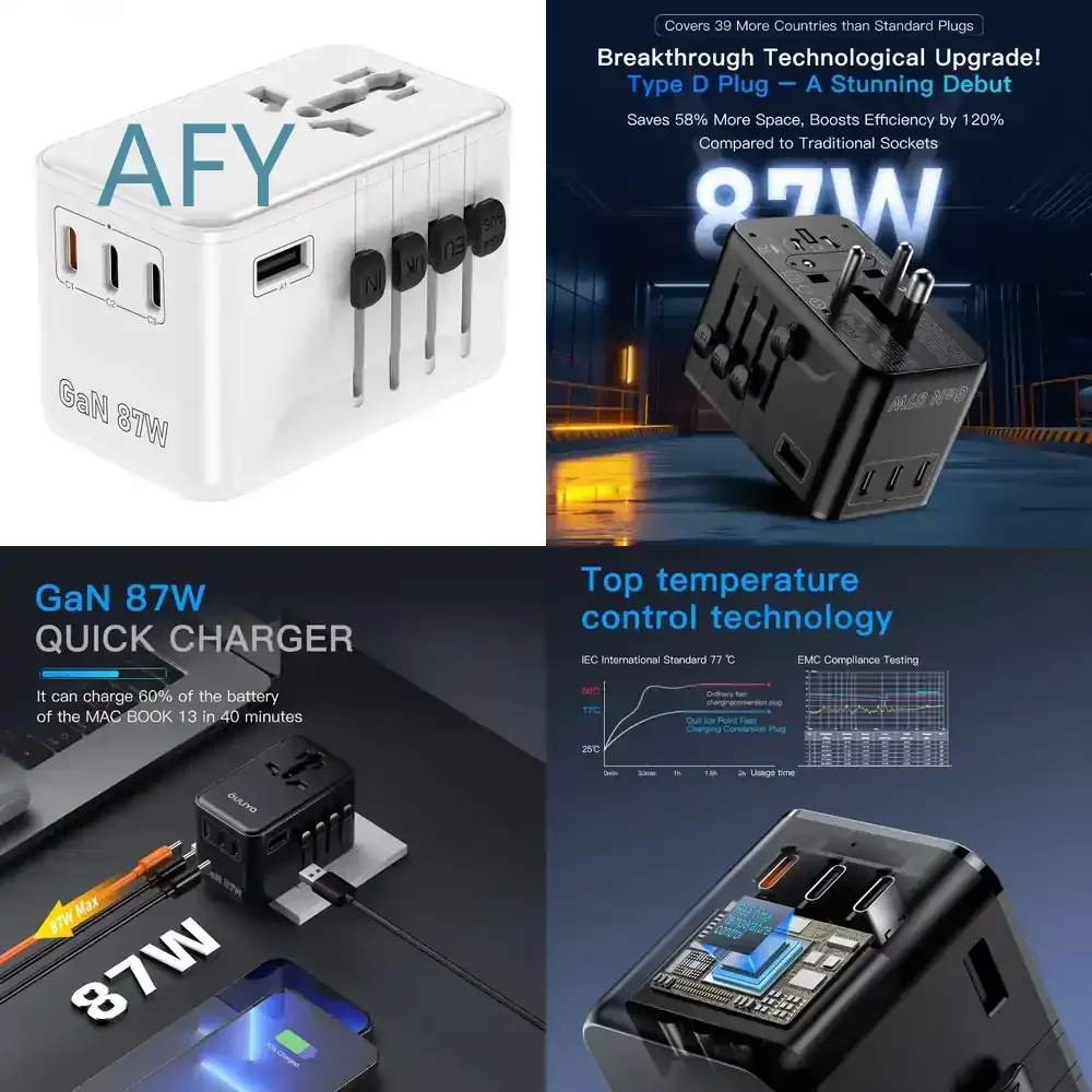 Multi Plug Socket Super Power Travel Adaptor for Universal Travel Adapter with USB Type-C PD Charger for International Use