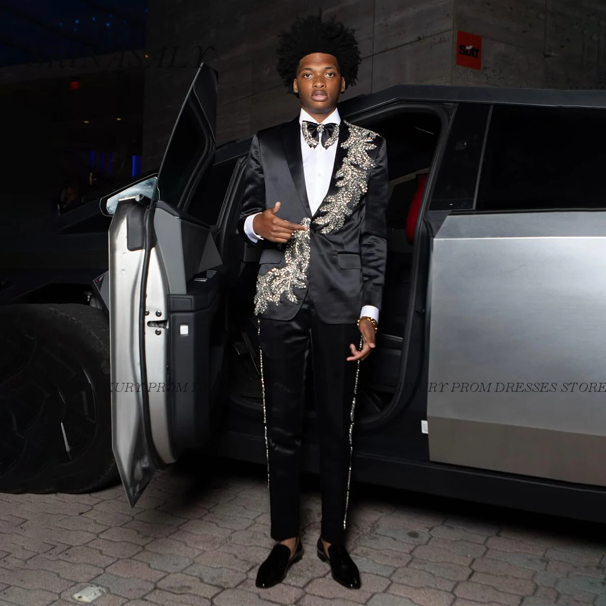 

Sequins Men's Suits Embroidered Customized Groom Applique Wedding Tuxedos 2 Pieces Sets Male Prom Blazers Slim Fit Homme