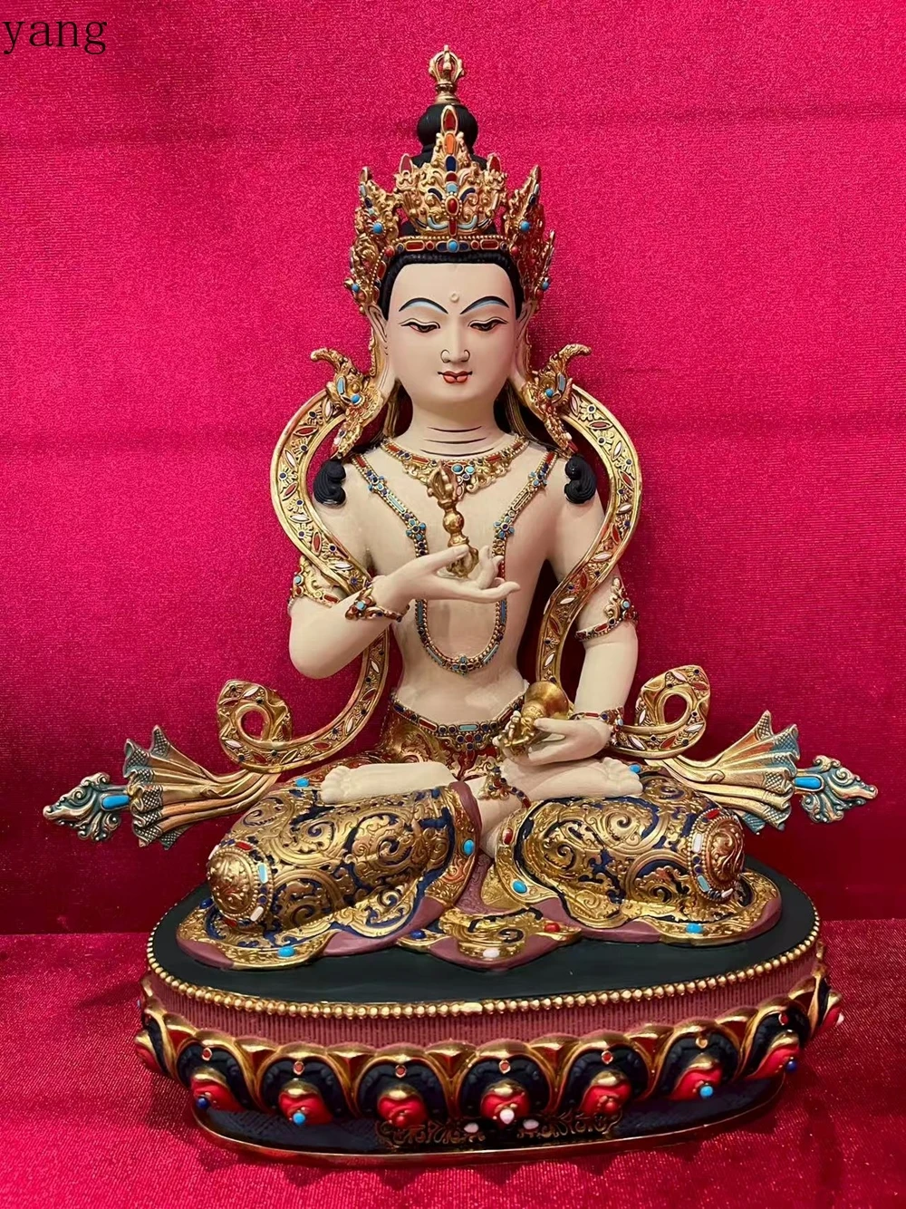 CX Copper Hand painting Vajrasattva buddha statue Nepal Tibet Vajrasattva mahasattva sculpture Large size,32cm