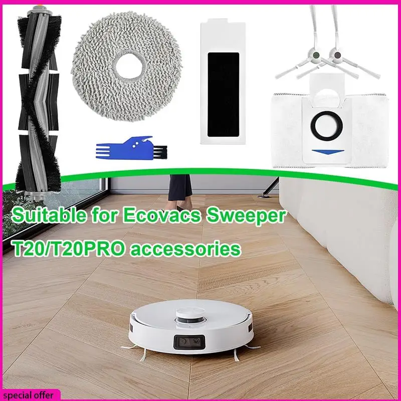 A65Z لـ Ecovacs Deebot T20 Omni جهاز آلي للمكانس الكهربائية فرش جانبية رئيسية مرشحات HEPA ممسحة قماش أكياس الغبار استبدال أجزاء