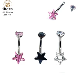 G23 Titanium Inlaid Zircon Star Belly Button Rings ASTM F136 14G Barbell Navel Piercing Ring Sexy Body Jewelry for Women Girls