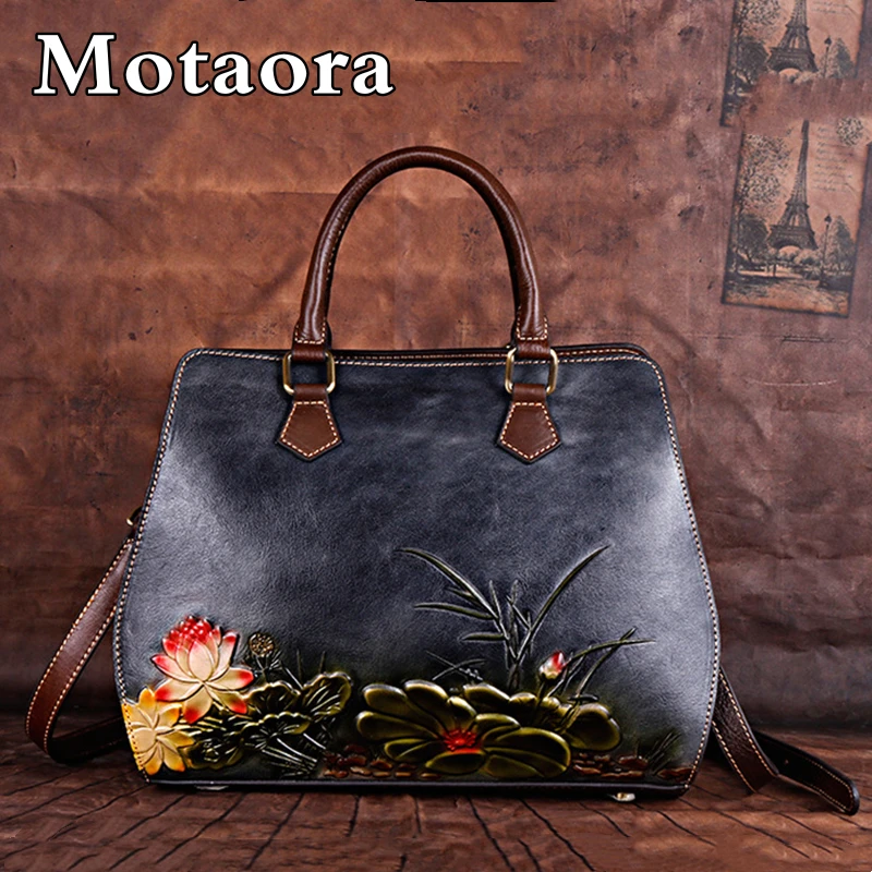 MOTAORA Handmade Genuine Leather Embossing Women Handbags Trend 2024 Female Shouder Bags Vintage Women's Bag Luxury Designer New