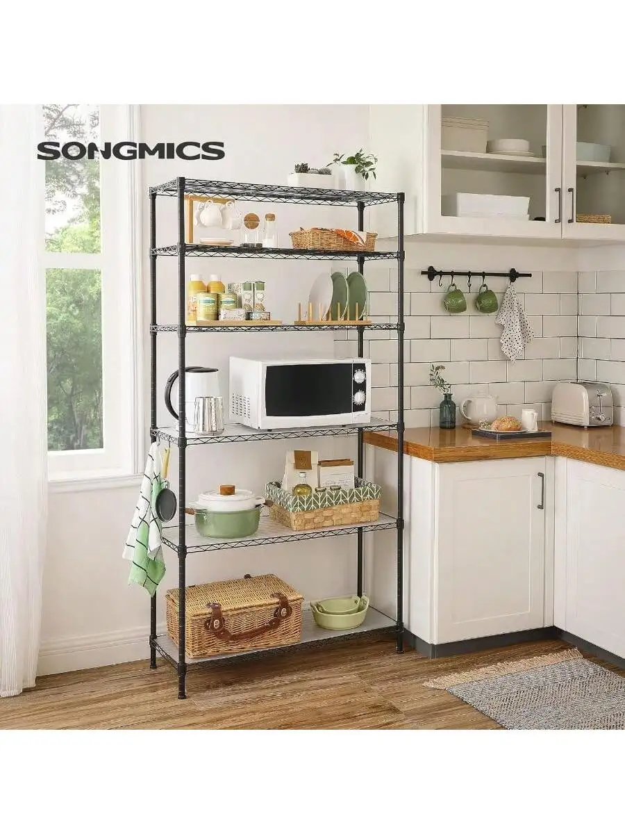 SONGMICS 6-Tier Storage Shelves, Wire Shelving Unit, Kitchen Metal Shelves, Storage Rack With Adjustable Shelves, Shelf Liner