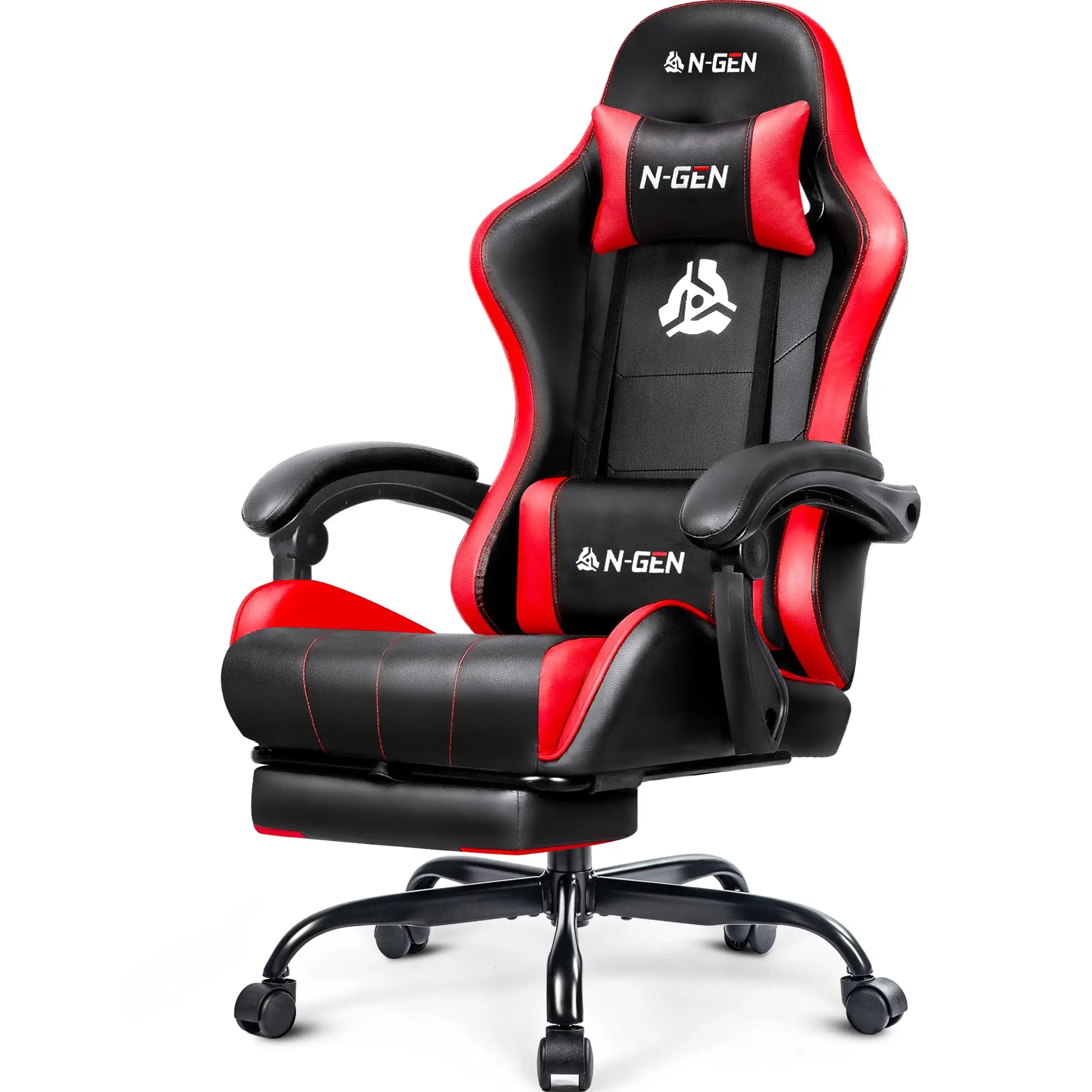 Gaming Chair with Footrest, Lumbar, High-Back, All Black