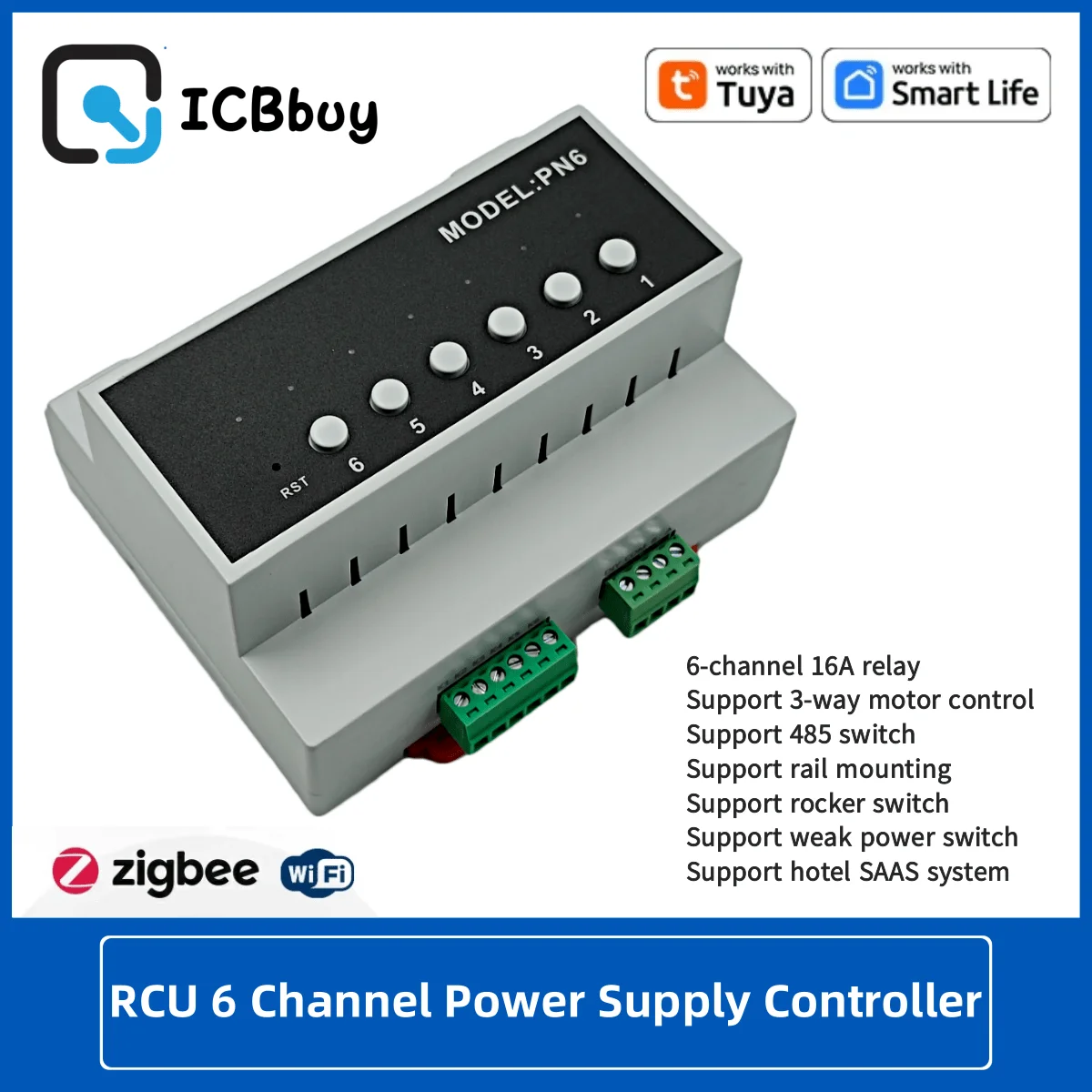 Tuya Smart Zigbe WIFI 6 CH 16A Relay Switch Module 6-way Power Remote Control Appliance Control Relay Module 110V-240V