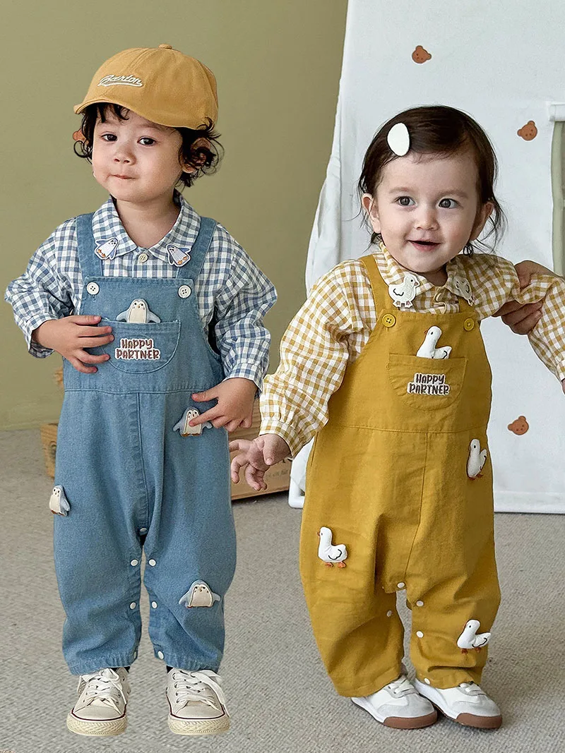 

MILANCEL New Autumn Baby Plaid Shirt 9M-3T Crtoon Penguin Duck Toddler Girls Blouse Cute Bear Fashion Infant Boys Clothes Tops