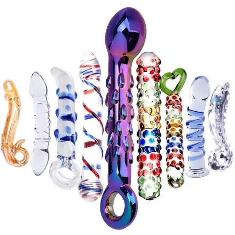 Multicolour Glass Dildo Handmade Crystal Luxury Anal Butt Plug Dildo Sex Toys