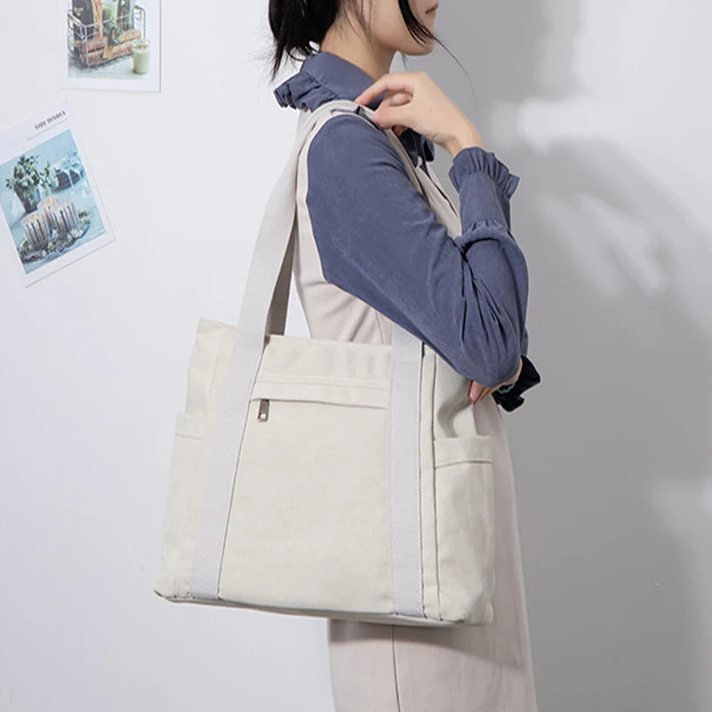 2024 New Large Capacity Canvas Bag Women's Shoulder Casual Retro Tote Bag Simple Personalized Handbag