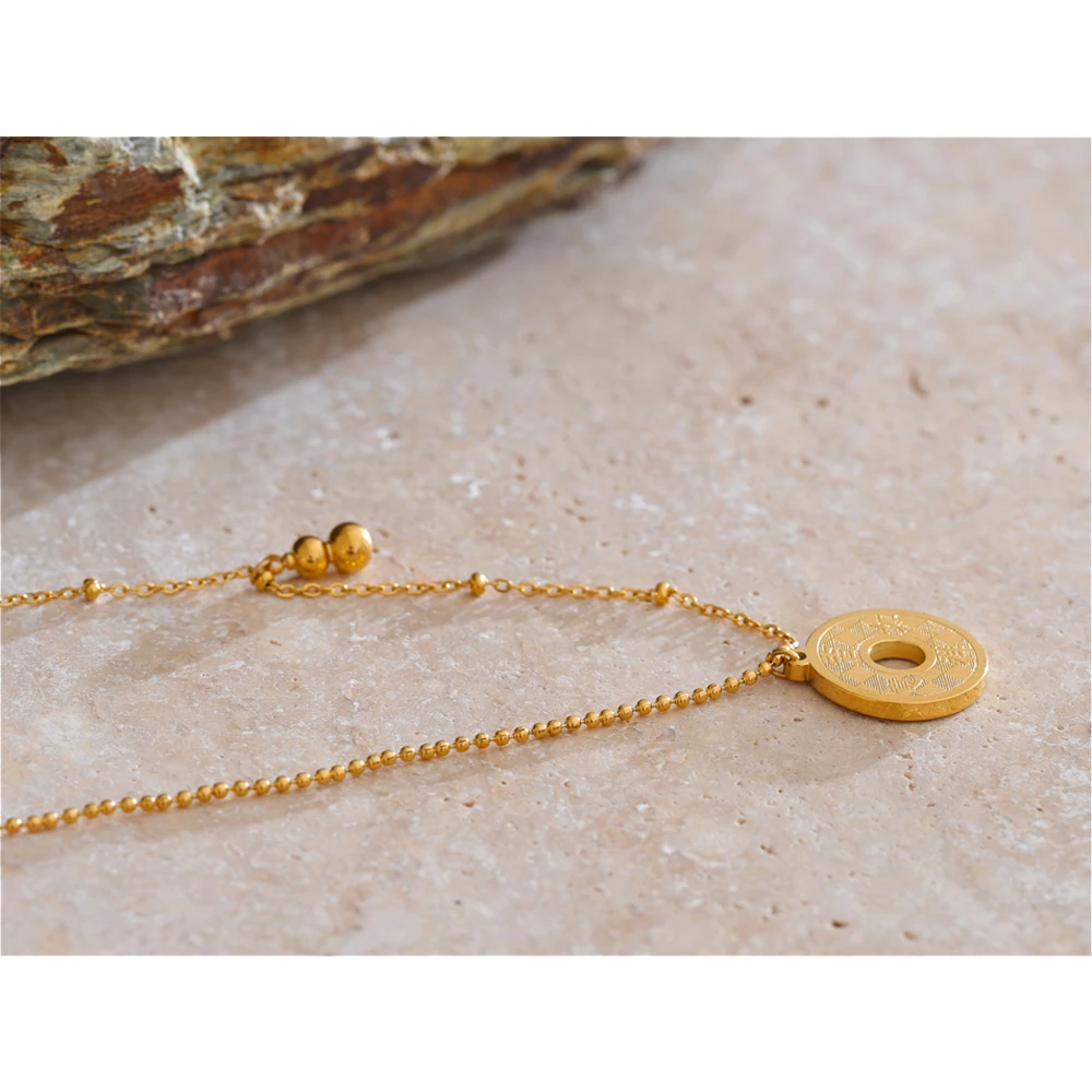 Yhpup Good Luck & fortune China Style Round Gourd Pendant Necklace Waterproof Stainless Steel Gifts for Family & Friend Jewelry