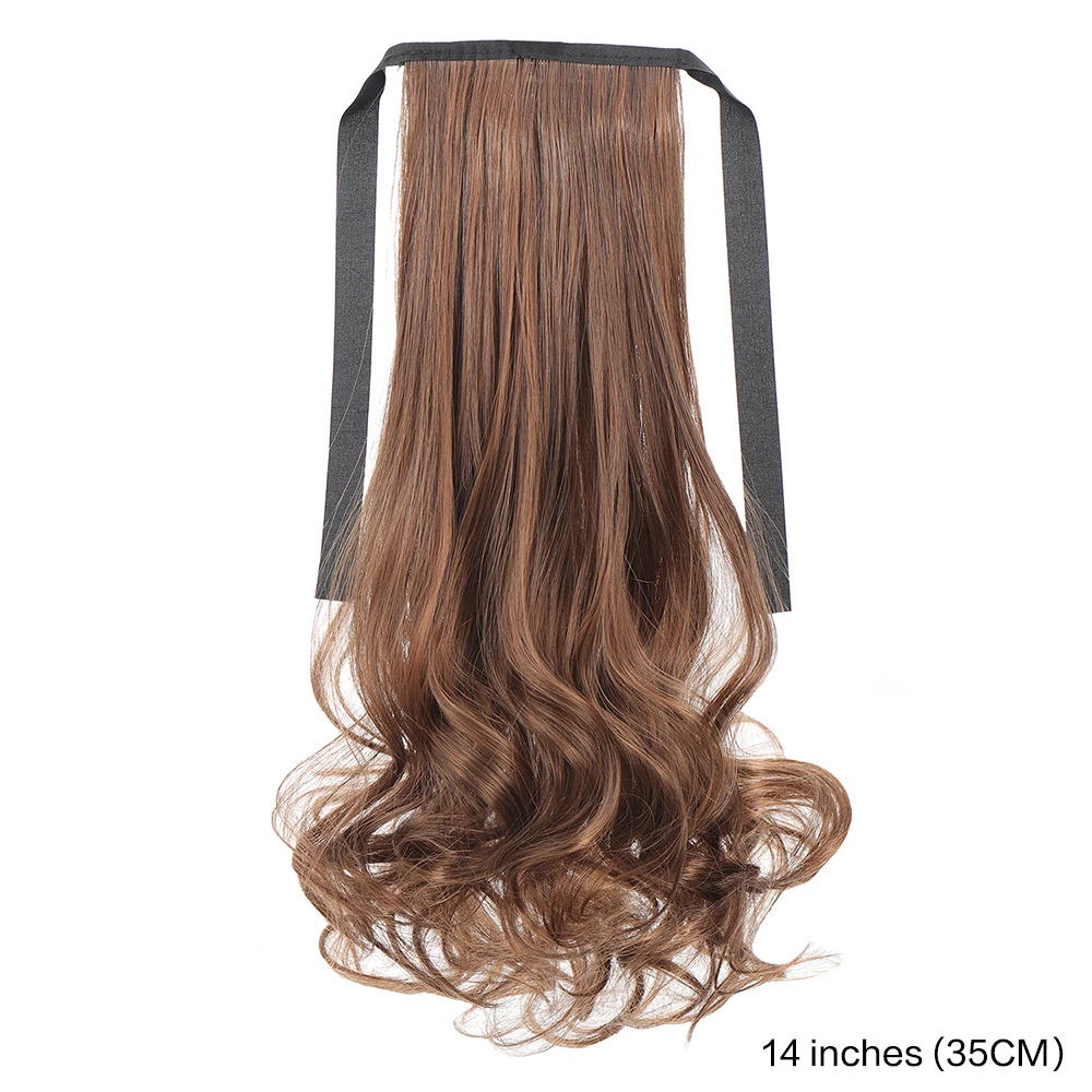 Coleta sintética rizada larga de 14 pulgadas, extensiones de cabello con unión negra, cola de caballo resistente al calor, accesorios para el cabello